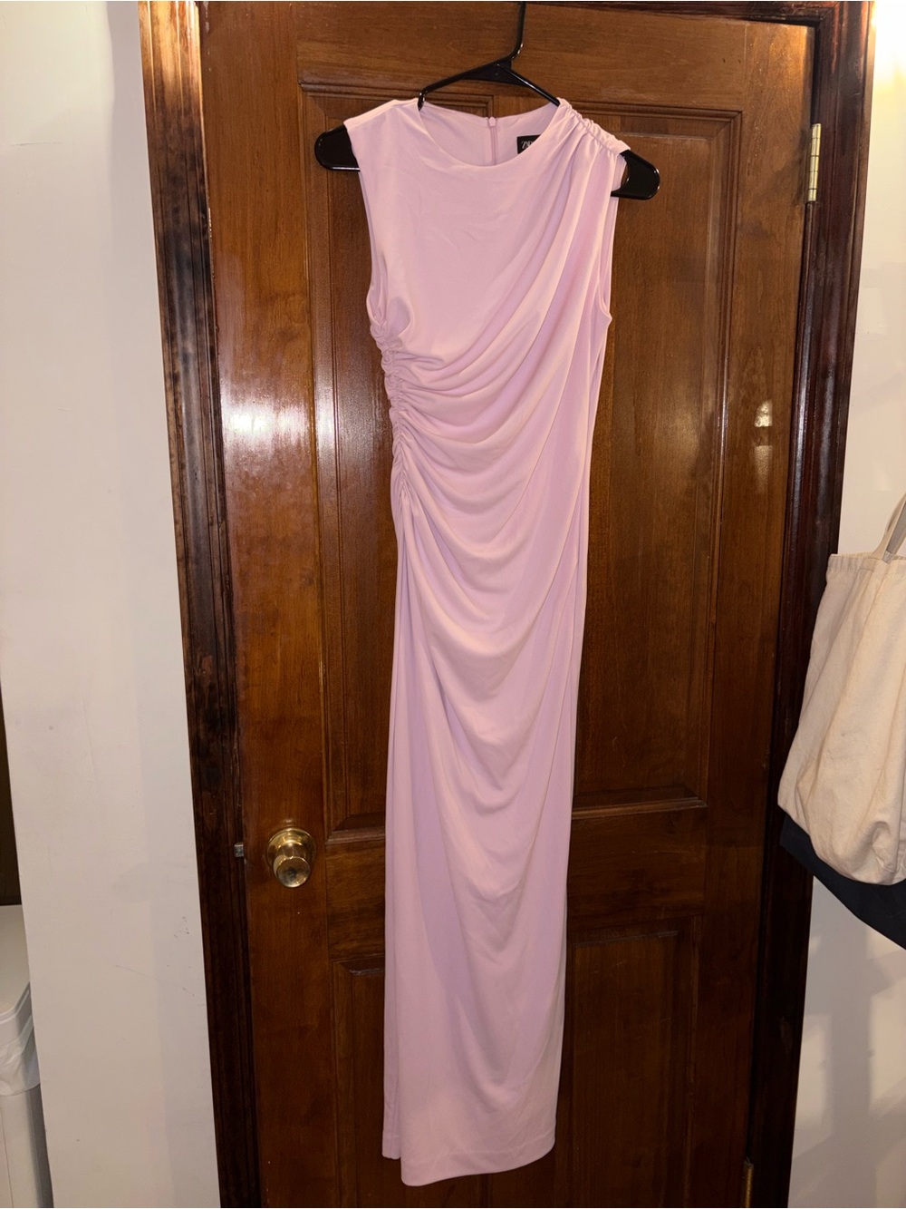 Zara Blush Pink Draped Sleeveless Maxi Dress
